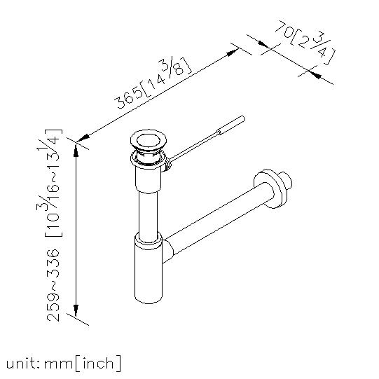 Hand-Drive Pop-Up Drain W/ Tail Tube & Overflow & T-Trap thumbnail 2
