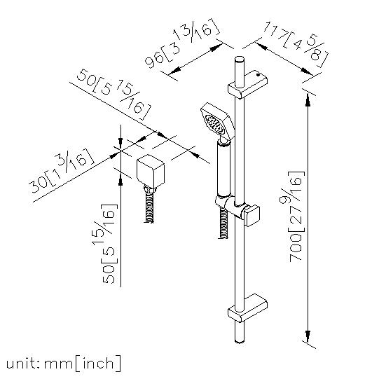 Slide Bar Set W/Hand Shower & Hose & Wall Supply thumbnail 2