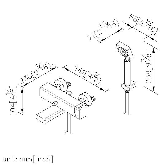 Bath/Shower Mixer W/Hand Shower & Hose & Wall Bracket thumbnail 2