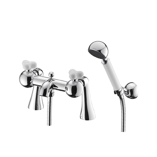 Rim-Mounted Bath/Shower Mixer W/ Hand Shower & Hose & Wall Bracket