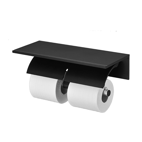 Double Toilet Tissue Holder W/Shelf (Aluminum W/Black Coating)